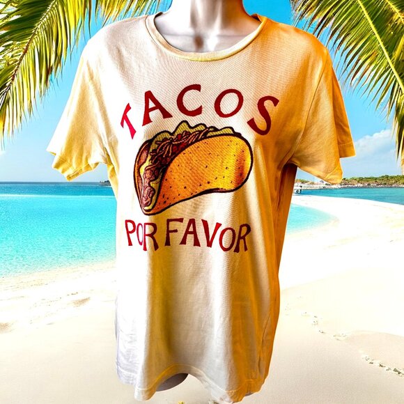 TACOS POR FAVOR Yellow Graphic T-Shirt Womens Small - Picture 3 of 9